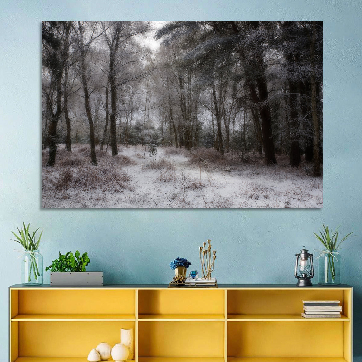 New Forest Winter Path Wall Art in a room, landscape