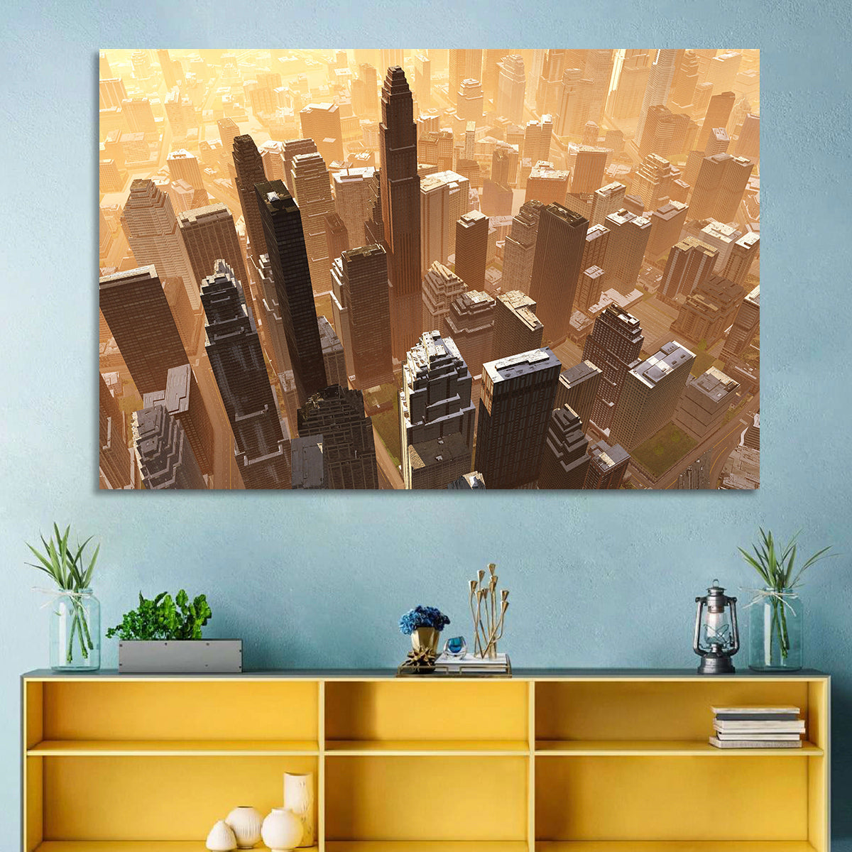 Arizona Skyscrapers at Golden Hour Wall Art in a room, landscape
