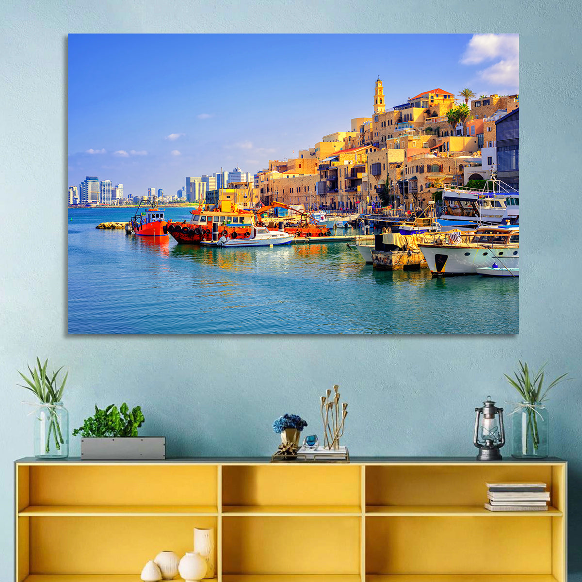 Old Jaffa Harbor Wall Art in a room, landscape