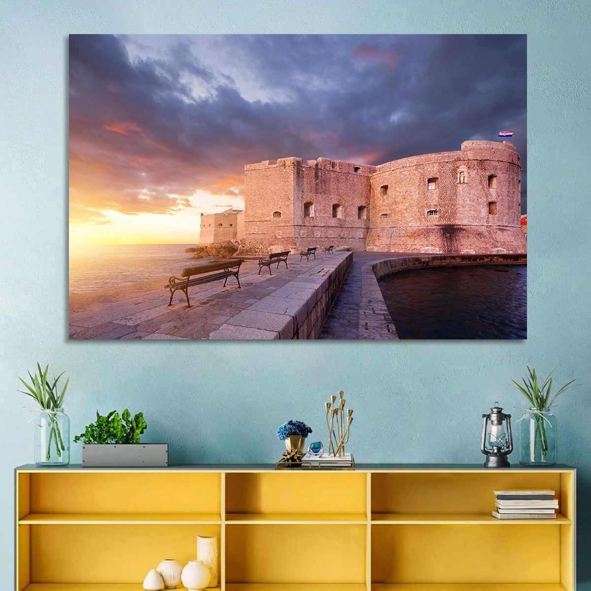 Fort Bokar at Sunset, Dubrovnik Wall Art in a room, landscape