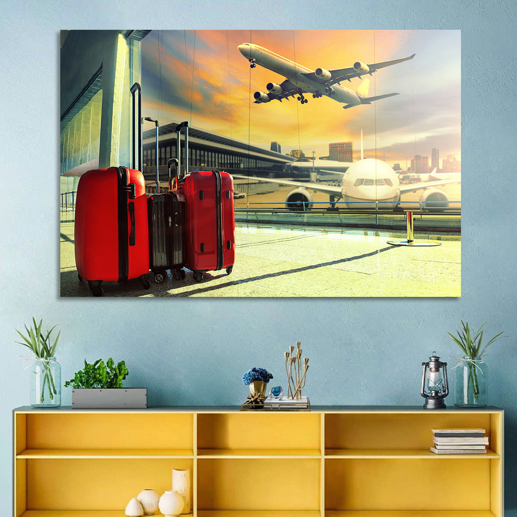 Suitcases at the Airport Window Wall Art