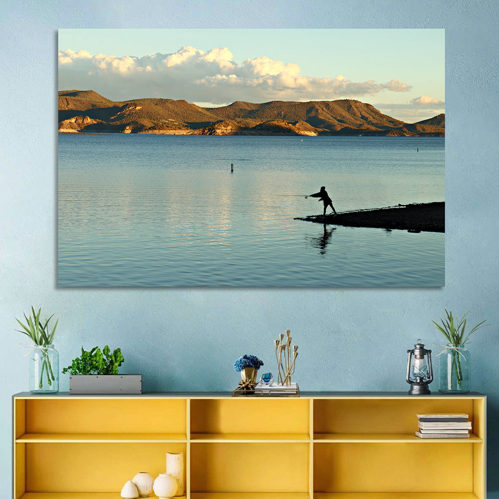 Lake Pleasant Fisherman Silhouette Wall Art