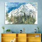 Snowy Mountain Watercolor Wall Art