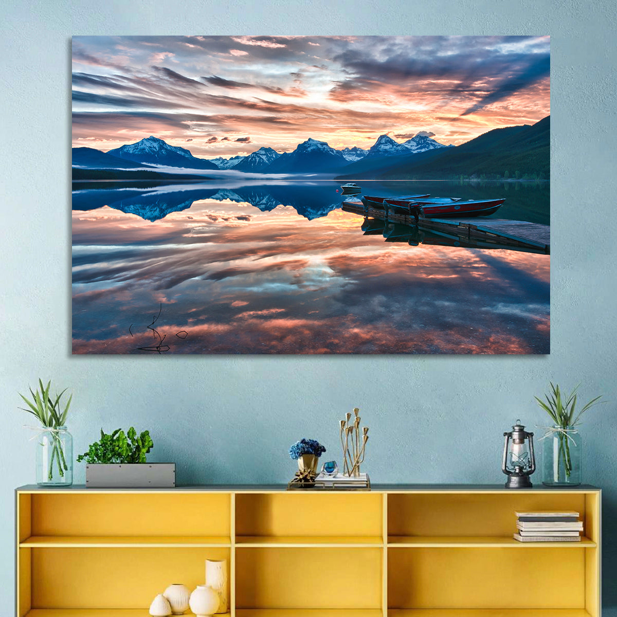Lake Mcdonald Sunrise Wall Art in a room, landscape