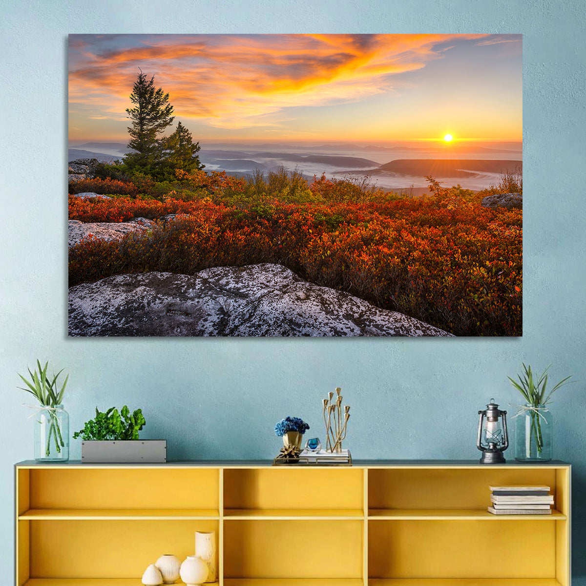 Sunrise Over Dolly Sods Wall Art in a room, landscape