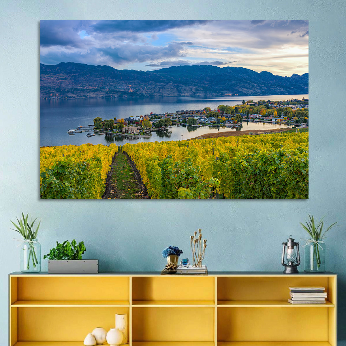 Okanagan Lake Vineyard, Kelowna Wall Art in a room, landscape