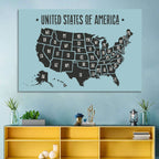 Minimalist USA Map with State Abbreviations Wall Art