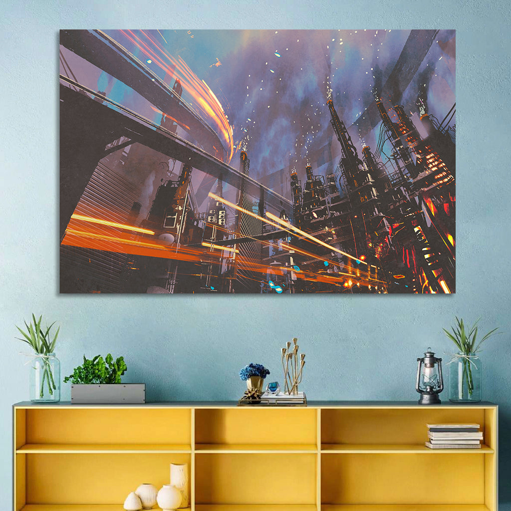 Futuristic Industrial Cityscape Wall Art