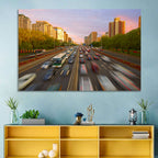 Beijing Sunset Traffic Streaks Wall Art
