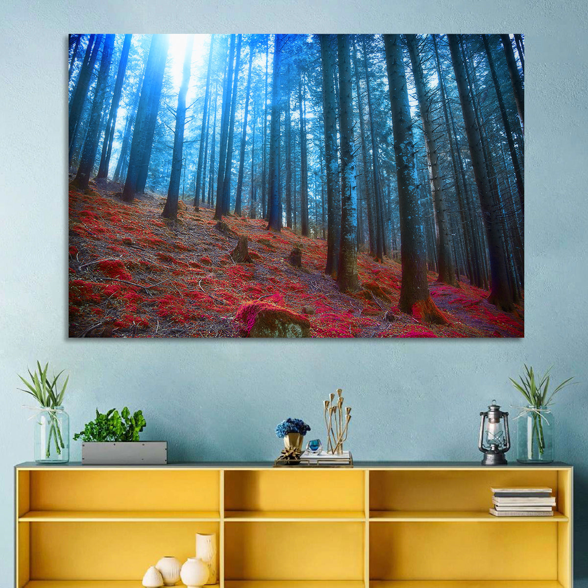 Enchanted Red Moss Forest Wall Art