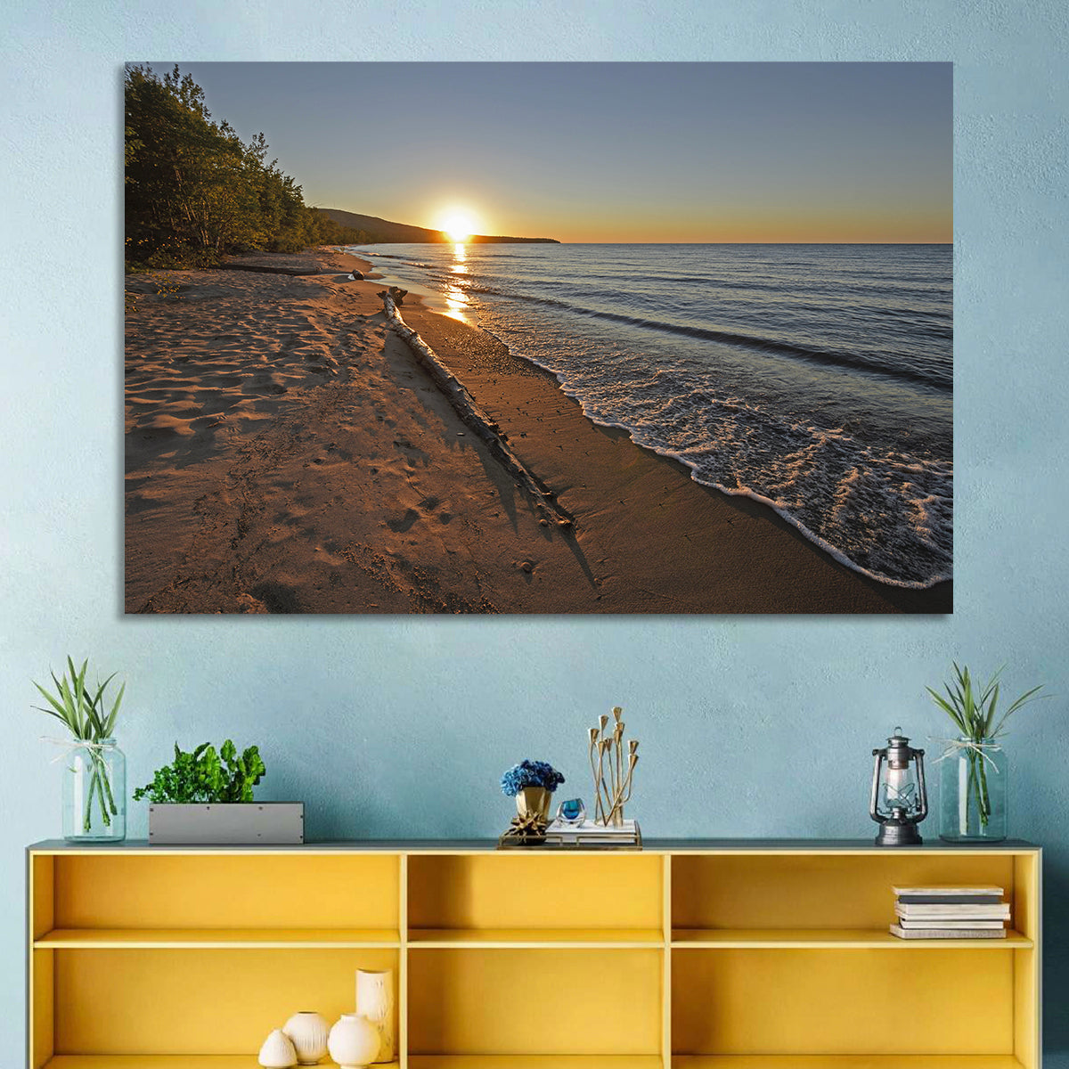 Lake Superior Driftwood Beach Sunset Wall Art