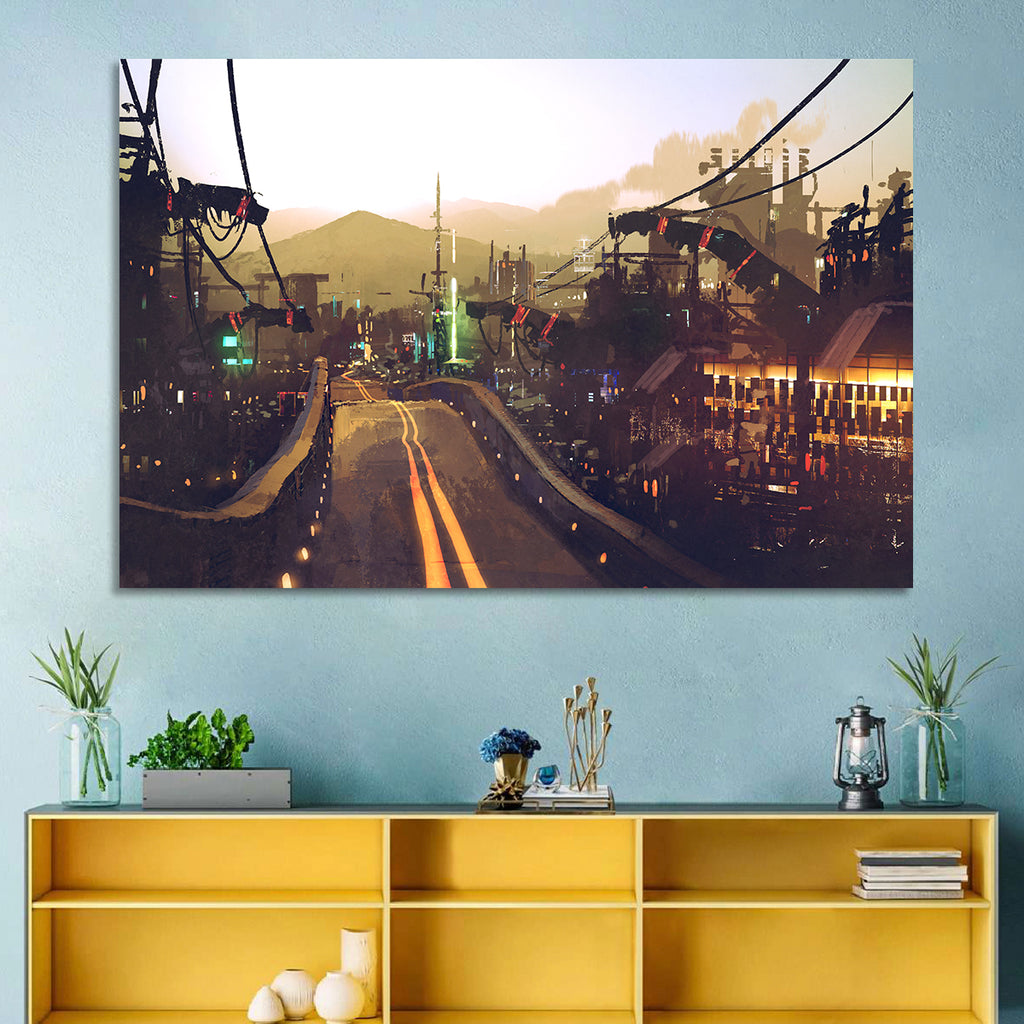 Futuristic Highway at Dusk Wall Art