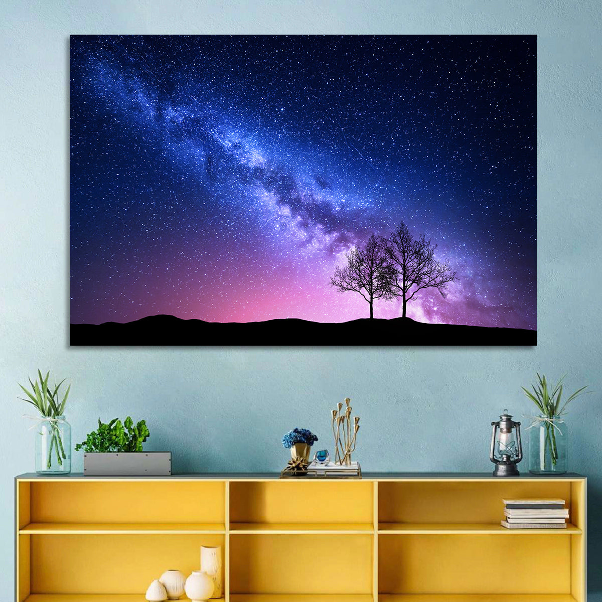 Milky Way Nebula Sky with Silhouetted Trees Wall Art