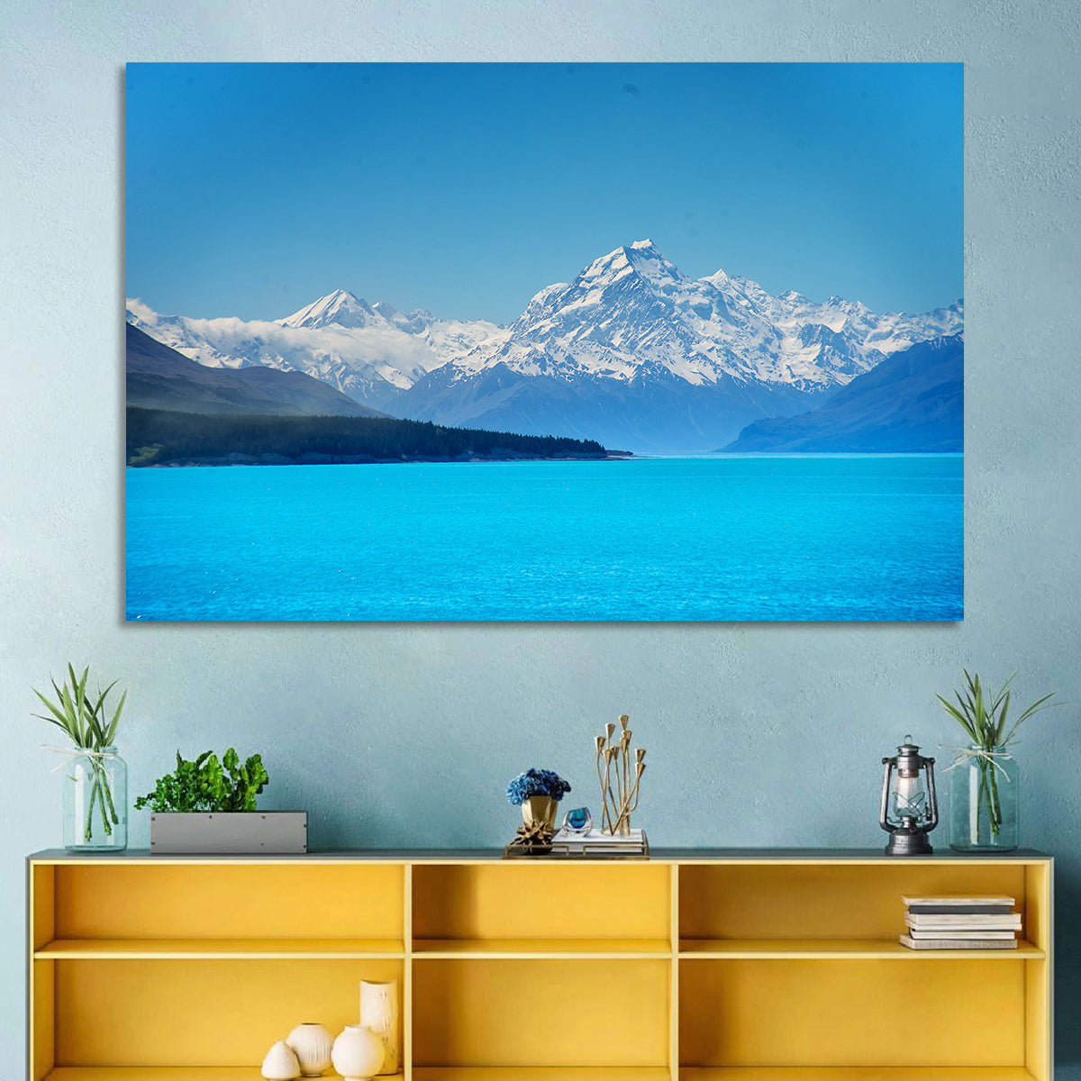 Aoraki Over Lake Pukaki Wall Art in a room, landscape