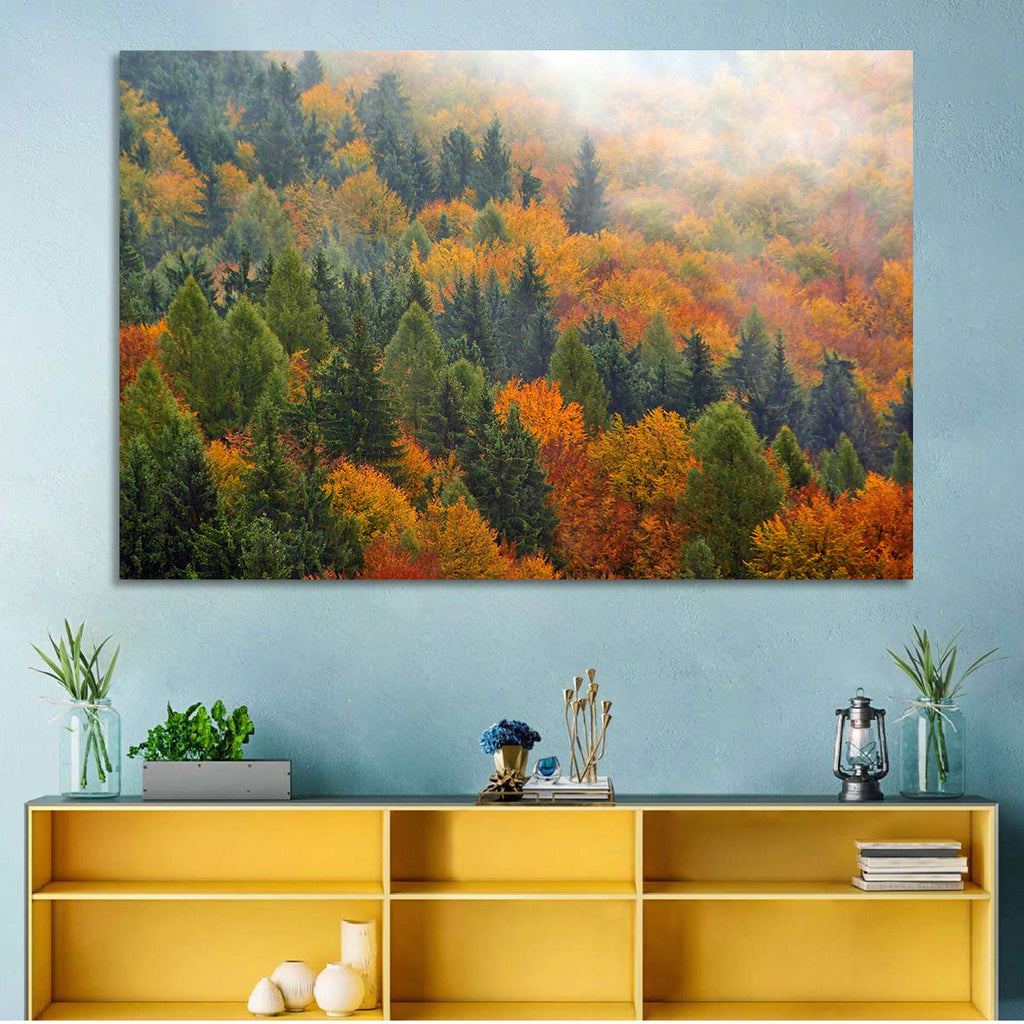 Misty Autumn Forestscape Wall Art