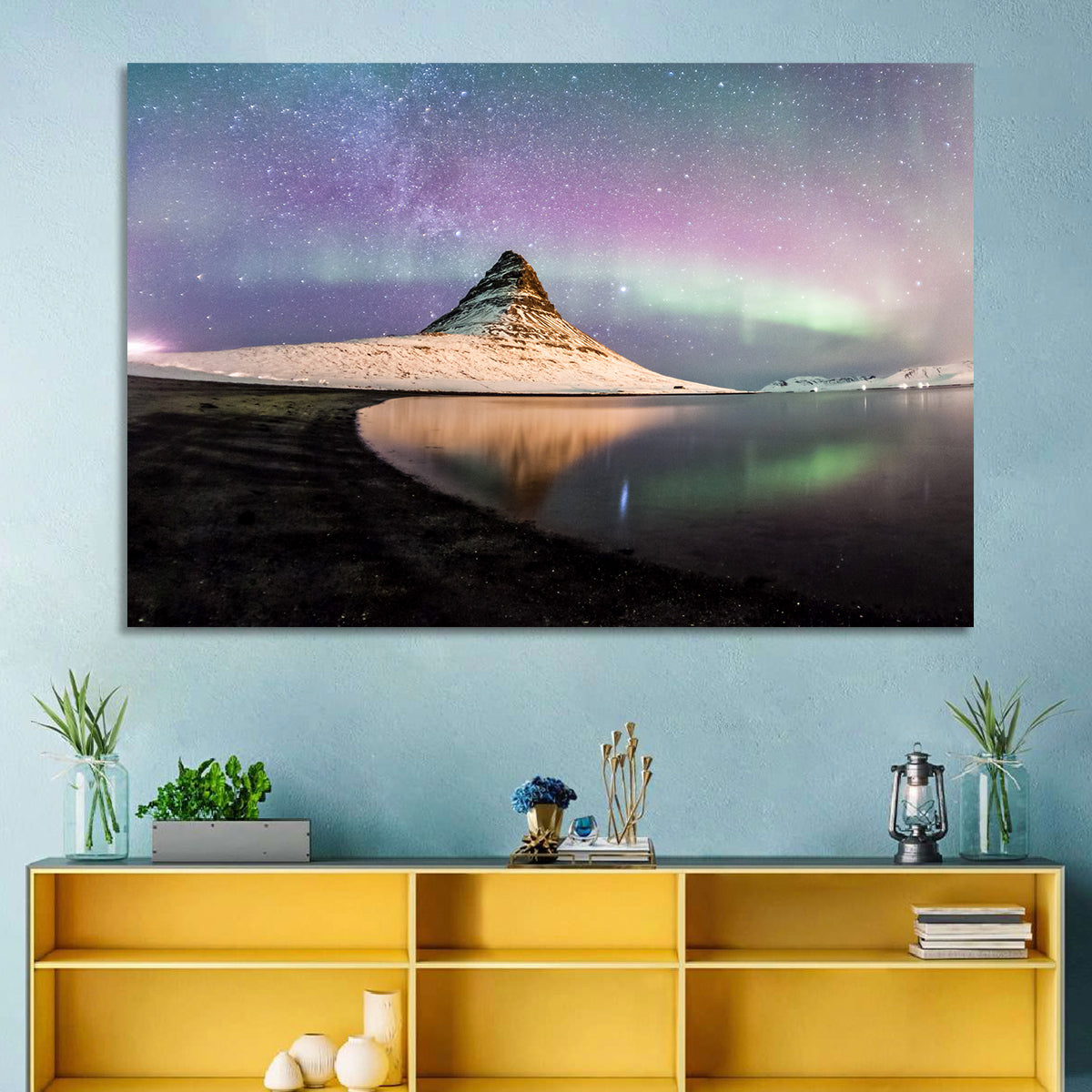 Kirkjufell Under the Milky Way Wall Art in a room, landscape