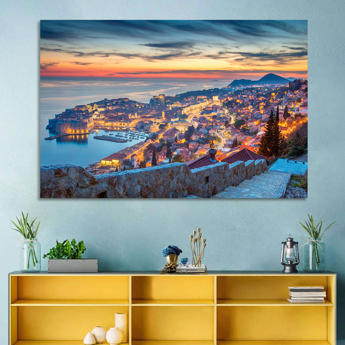 Old Town Dubrovnik at Dusk Wall Art in a room, landscape