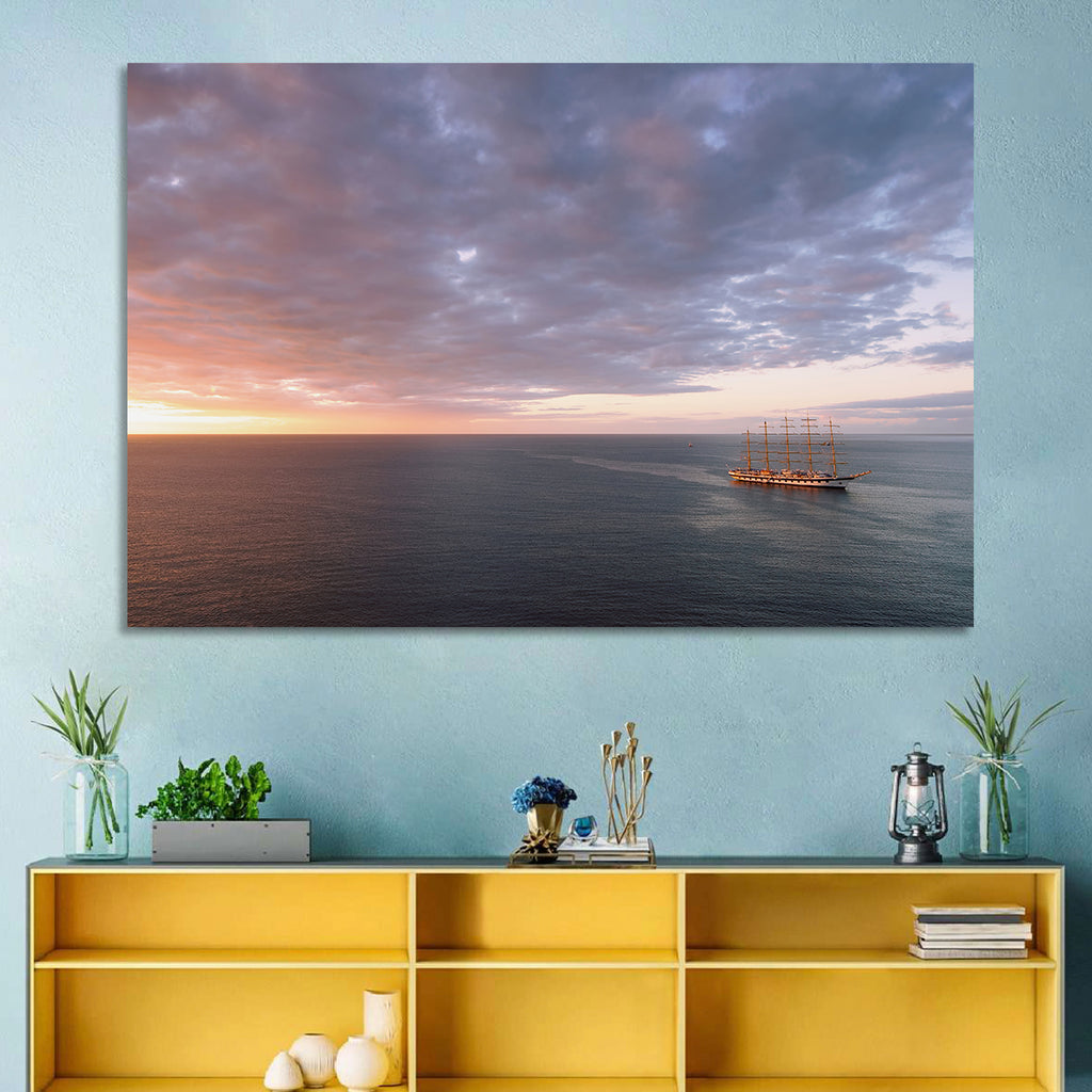 Sunlit Tall Ship at Sea Wall Art