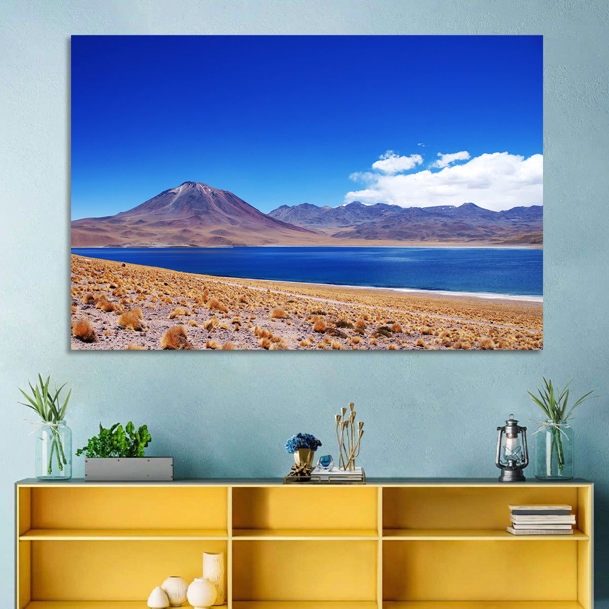 Miscanti Lagoon and Miñiques Volcano Wall Art in a room, landscape