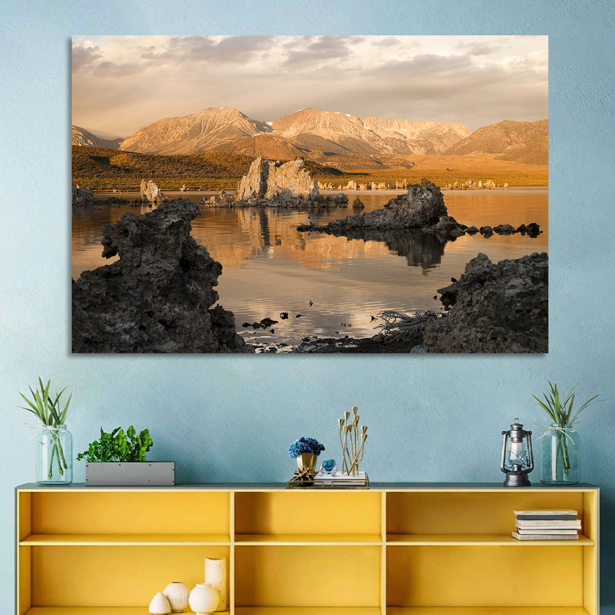 Mono Lake Tufa at Golden Hour Wall Art in a room, landscape