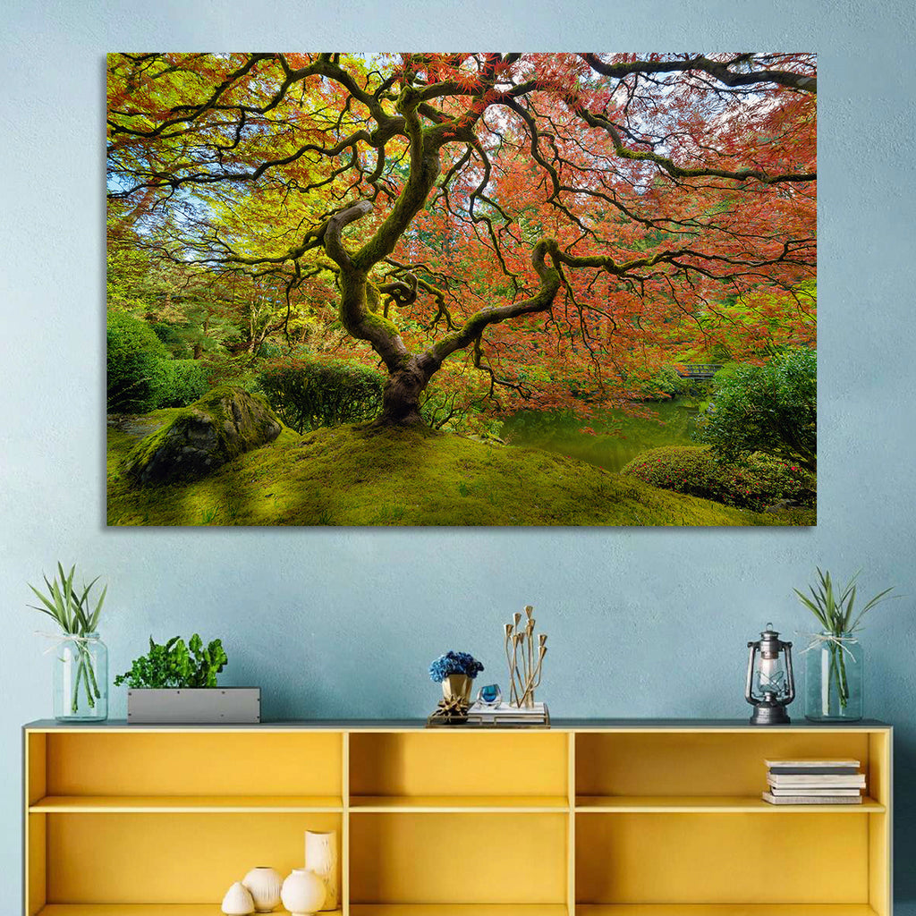 Gnarled Japanese Maple by Garden Pond Wall Art