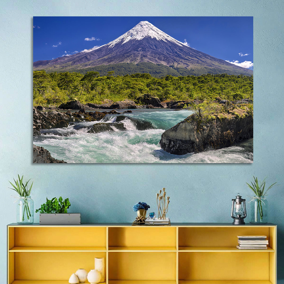 Osorno Volcano Over Petrohue Rapids Wall Art
