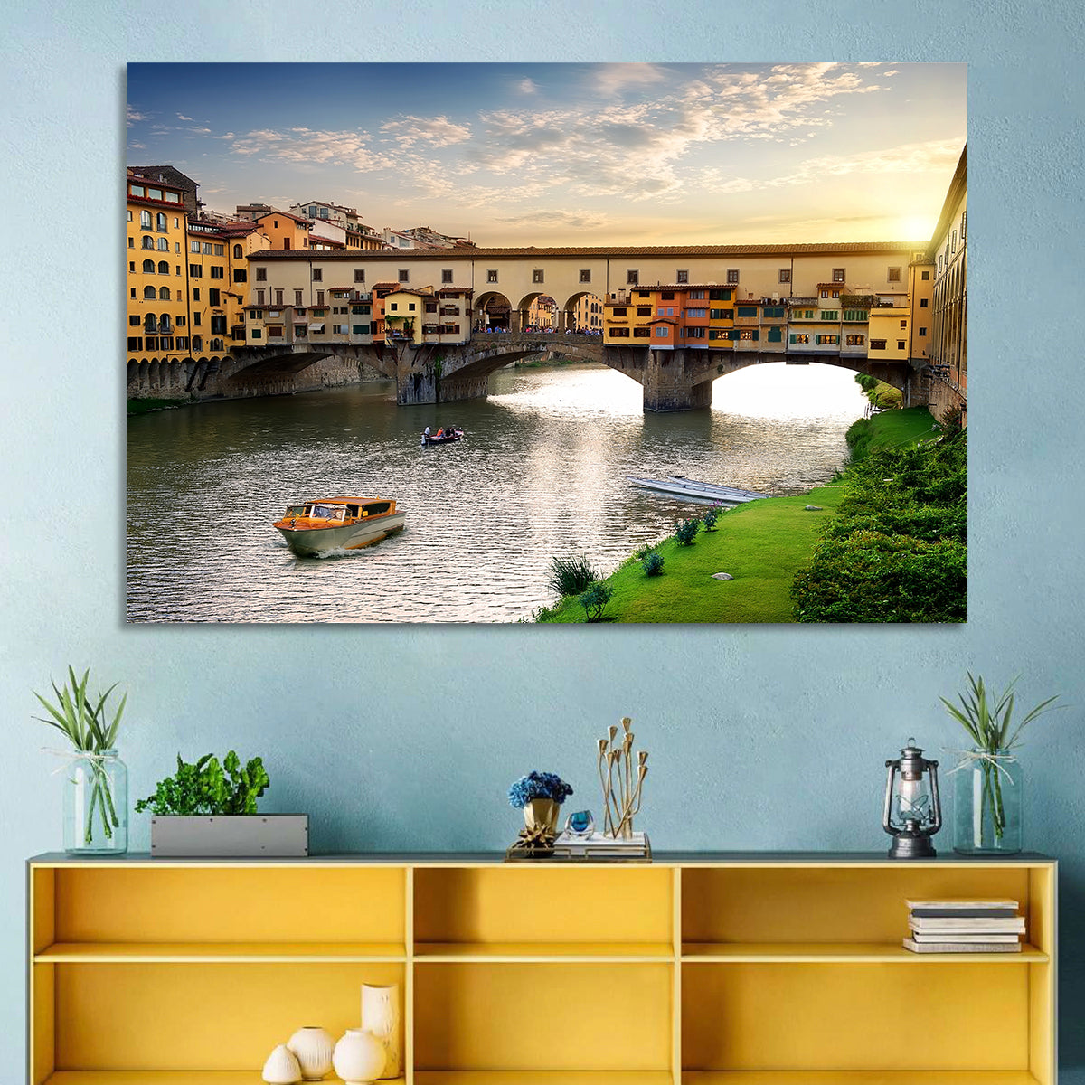 Ponte Vecchio at Golden Hour Wall Art in a room, landscape