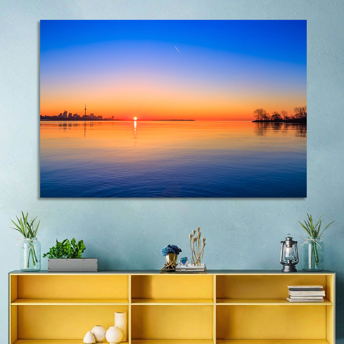 Toronto Sunset Over Lake Ontario Wall Art in a room, landscape