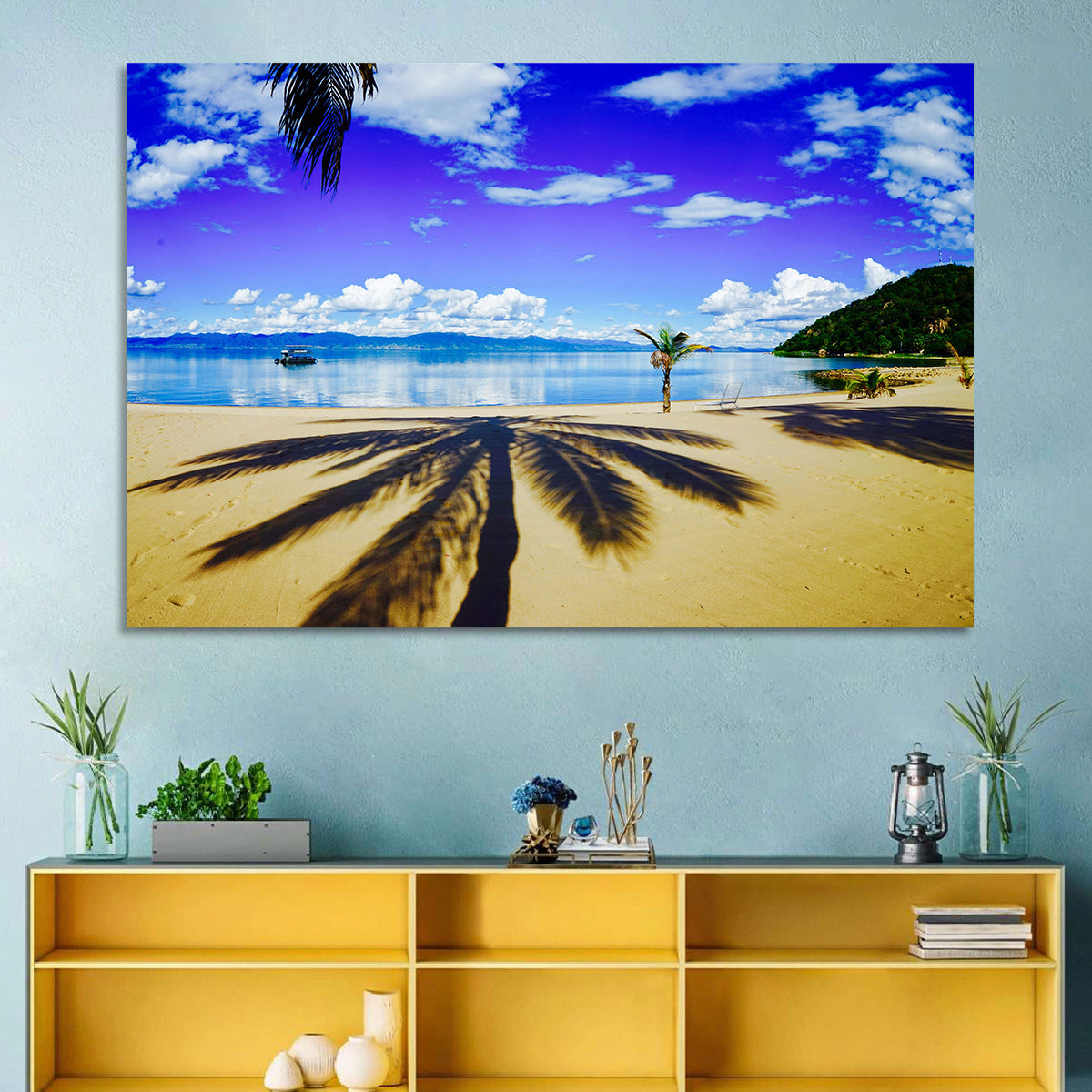 Lake Malawi Palm Shadow Wall Art in a room, landscape