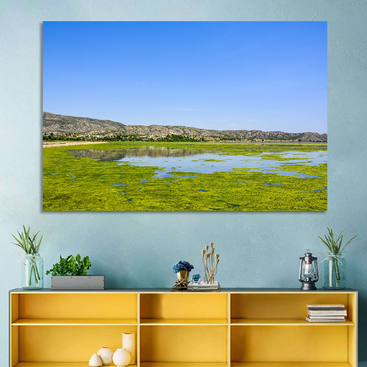 Uchali Lake Algae Reflection Wall Art in a room, landscape