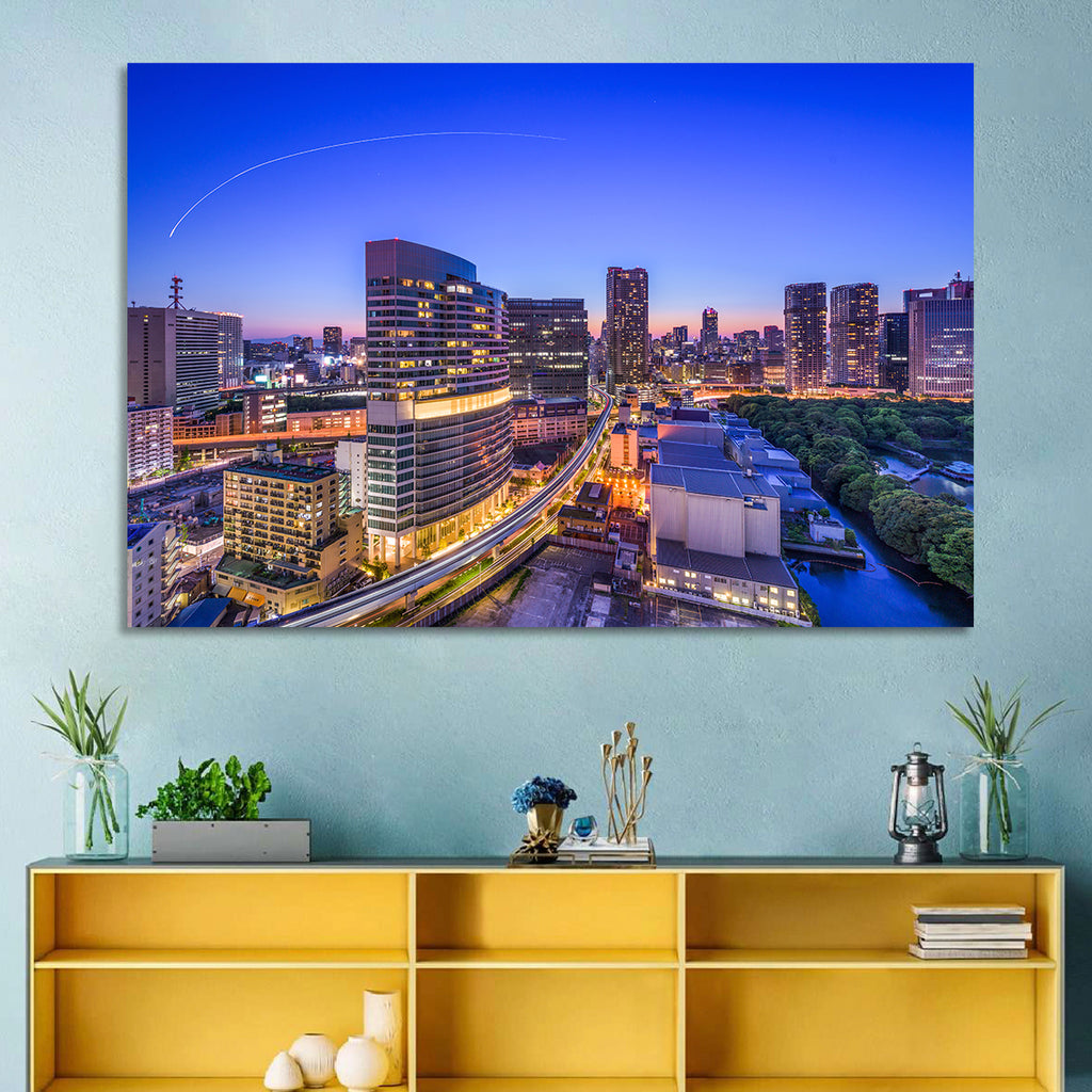 Tokyo Monorail Light Trails at Twilight Wall Art