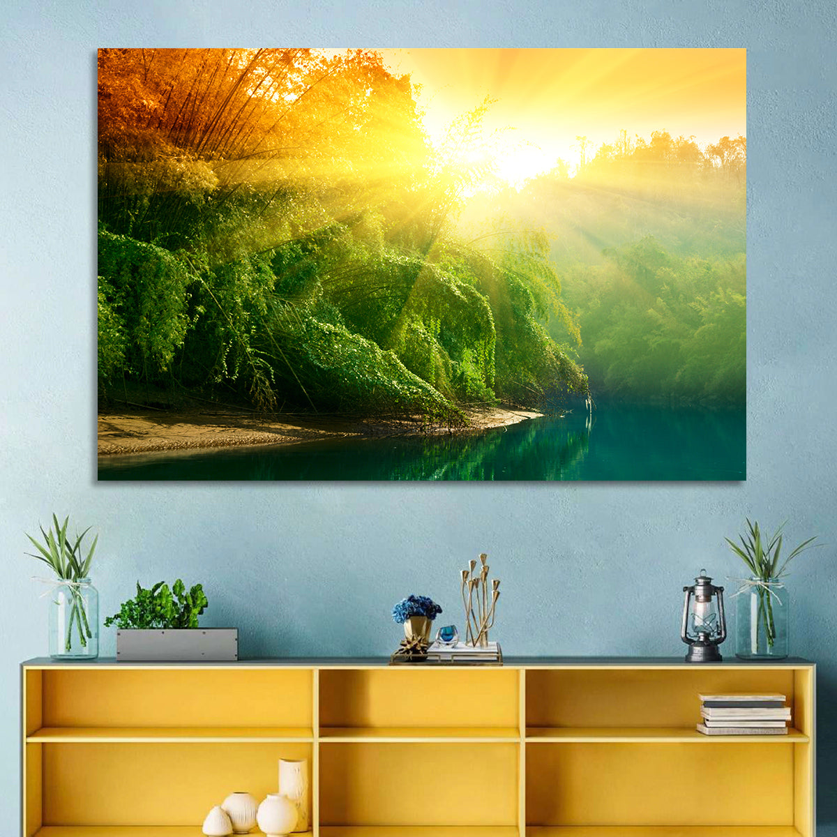 Golden Bamboo Riverbank Wall Art