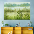 Misty River Meadow Watercolor Wall Art
