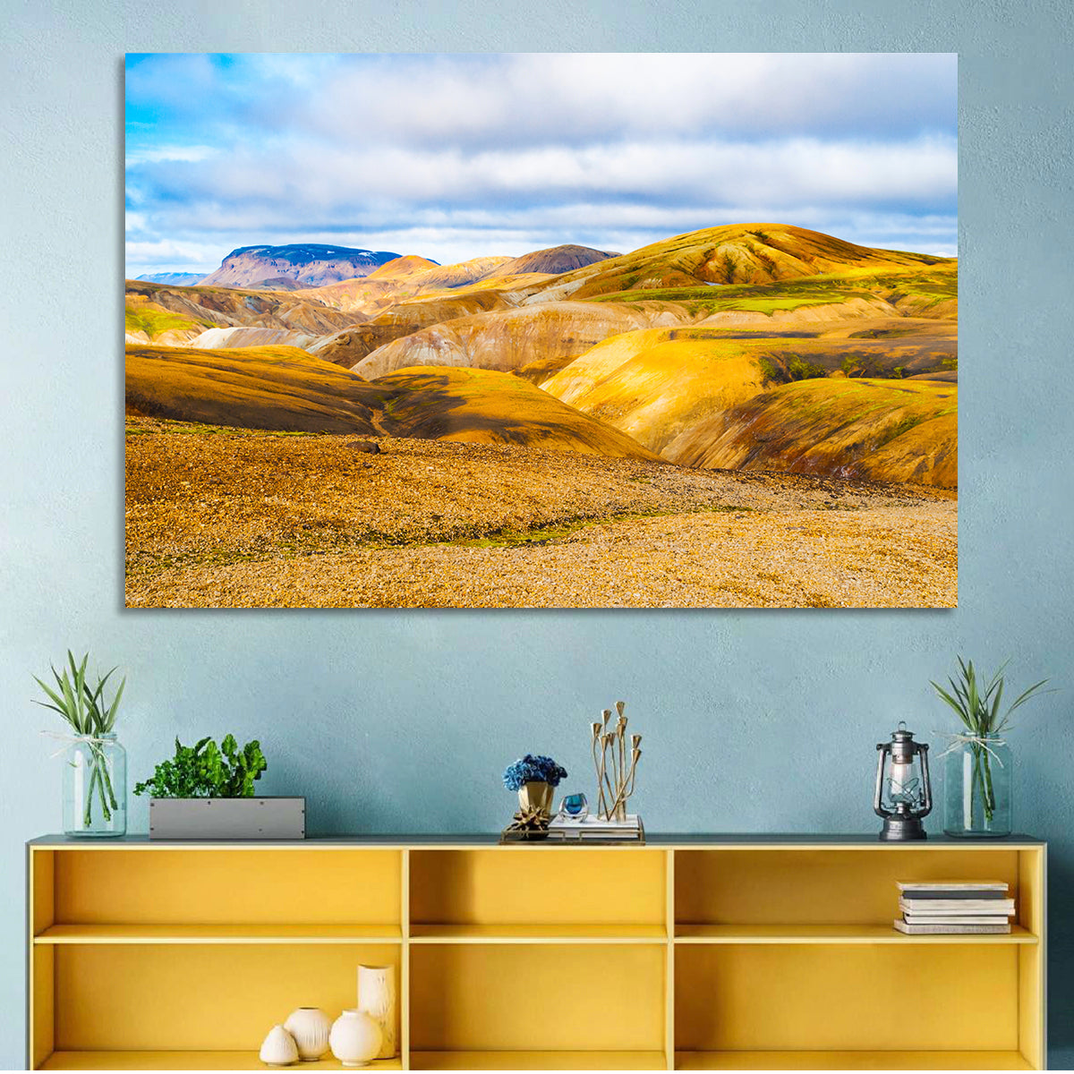 Landmannalaugar Rhyolite Mountains Wall Art in a room, landscape
