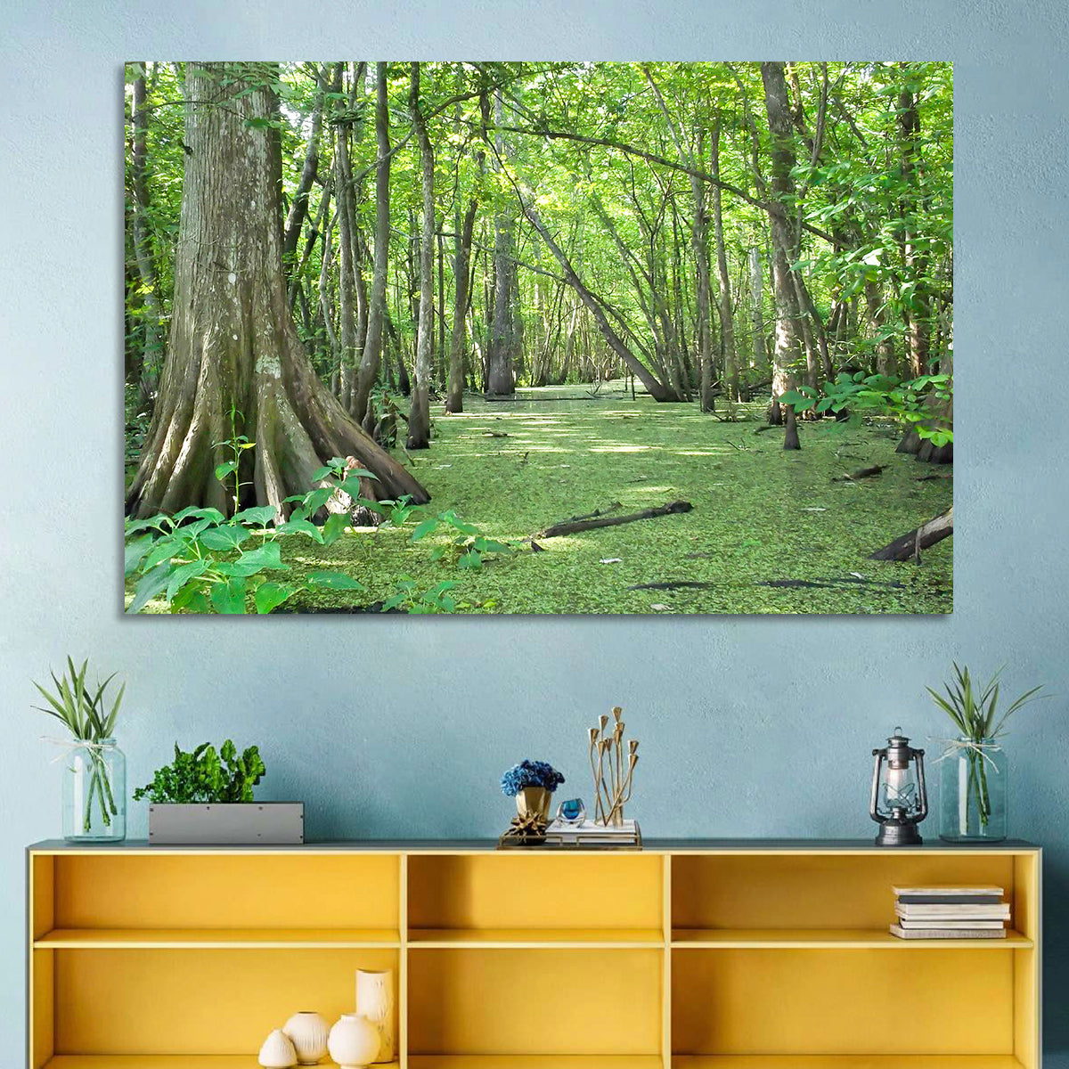 Summer Cypress Bayou, Louisiana Wall Art in a room, landscape