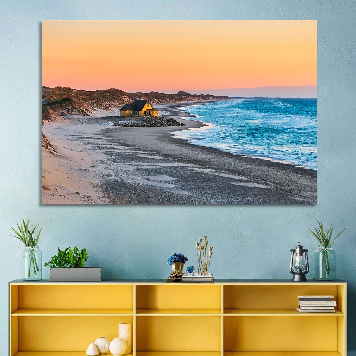 Gammel Skagen Beach House Wall Art in a room, landscape