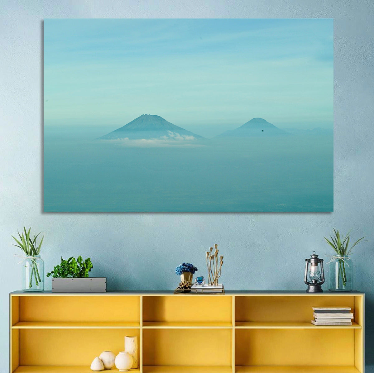 Sumbing and Sindoro Volcanoes Wall Art in a room, landscape