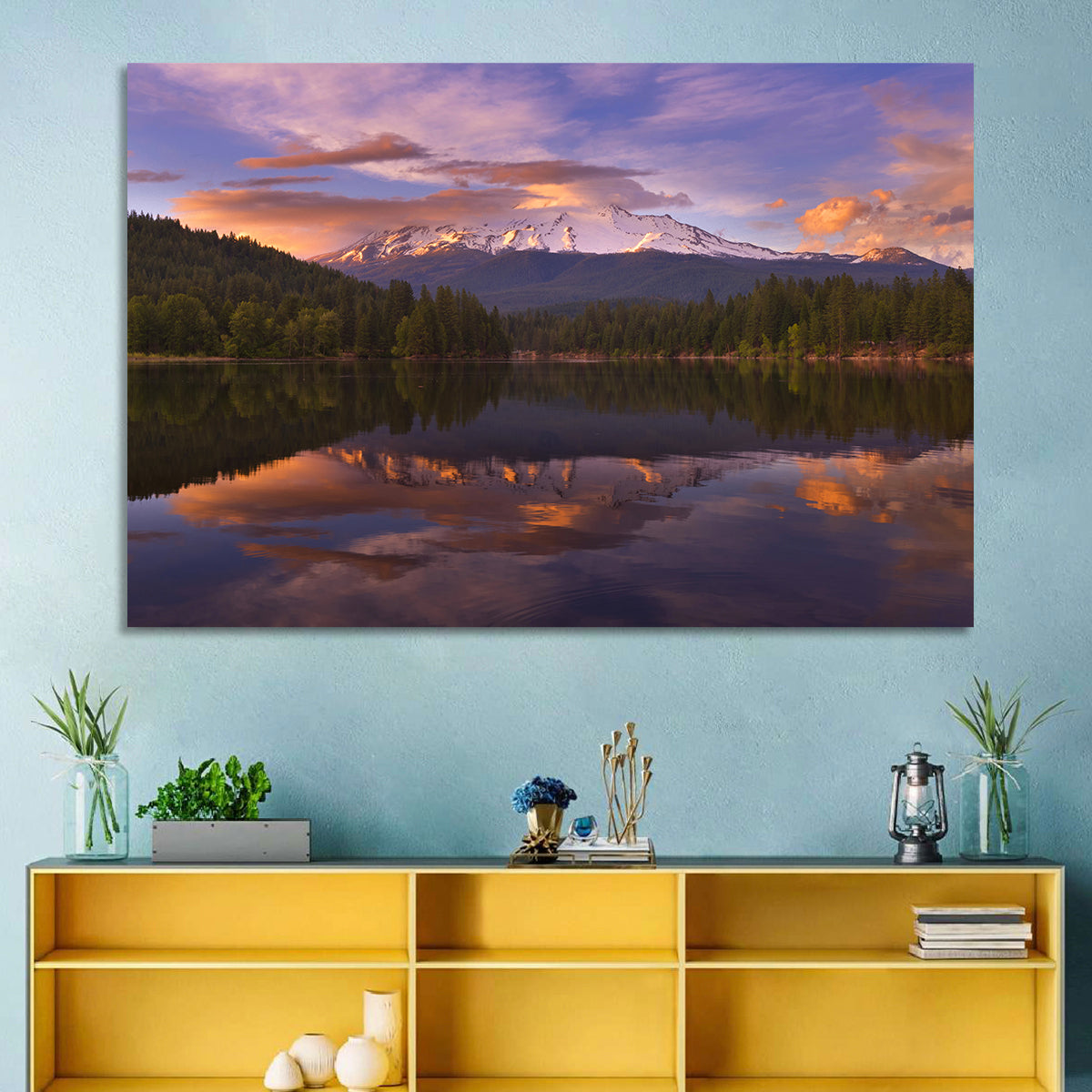 Mt Shasta Over Lake Siskiyou Wall Art in a room, landscape