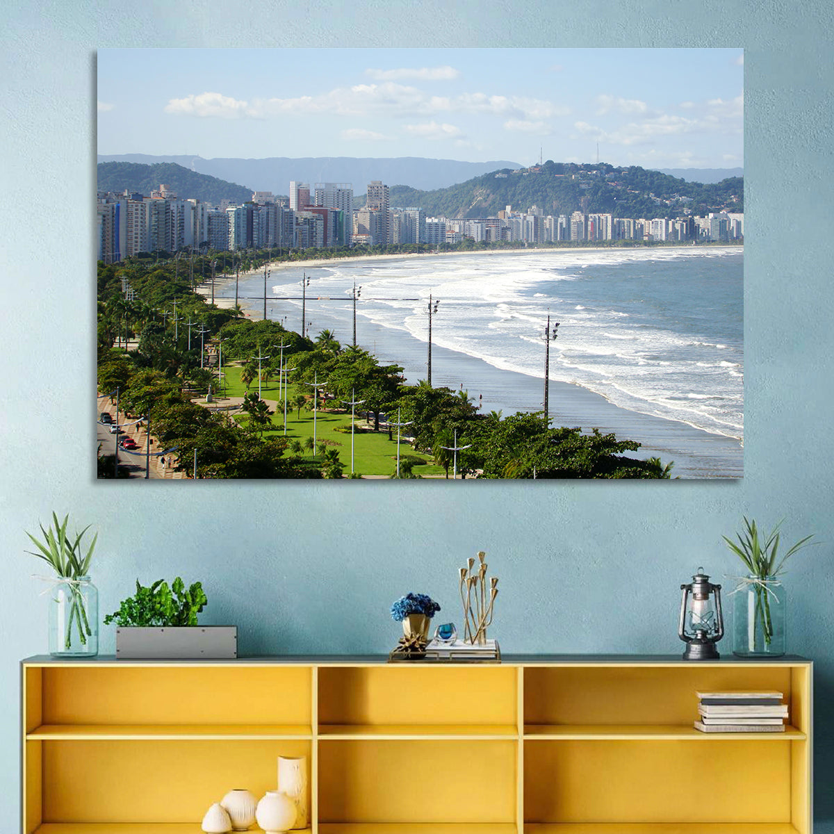 Santos Beach Promenade Wall Art in a room, landscape