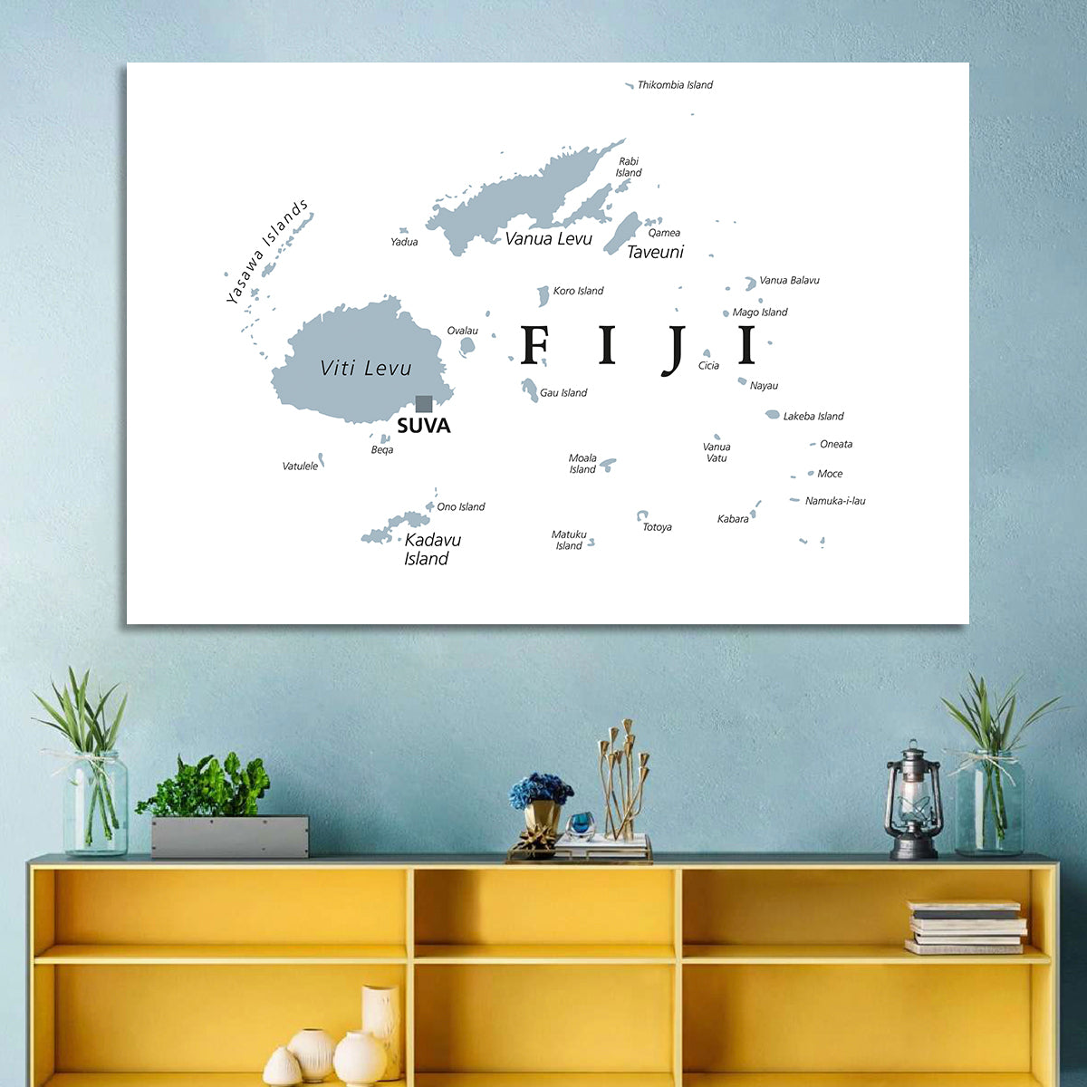 Fiji Islands Political Map Wall Art in a room, landscape