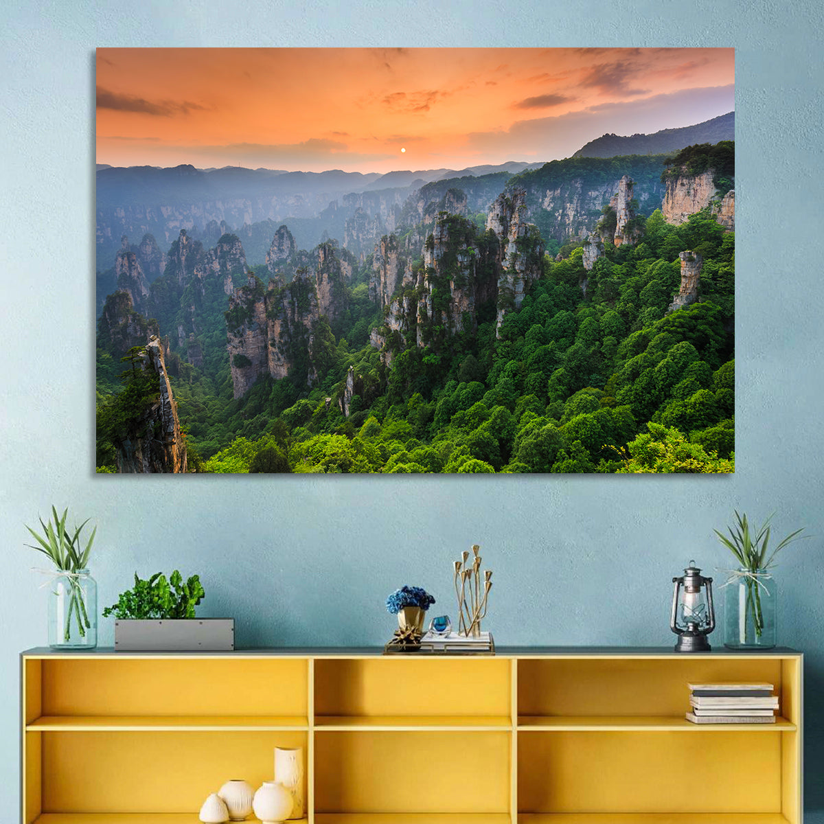 Zhangjiajie Forest at Sunset Wall Art in a room, landscape
