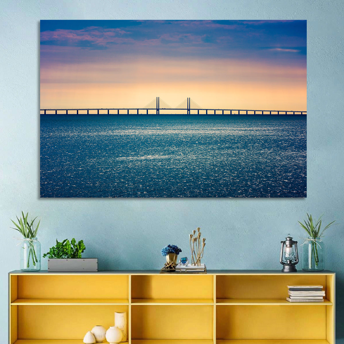 Øresund Bridge at Sunset Wall Art in a room, landscape