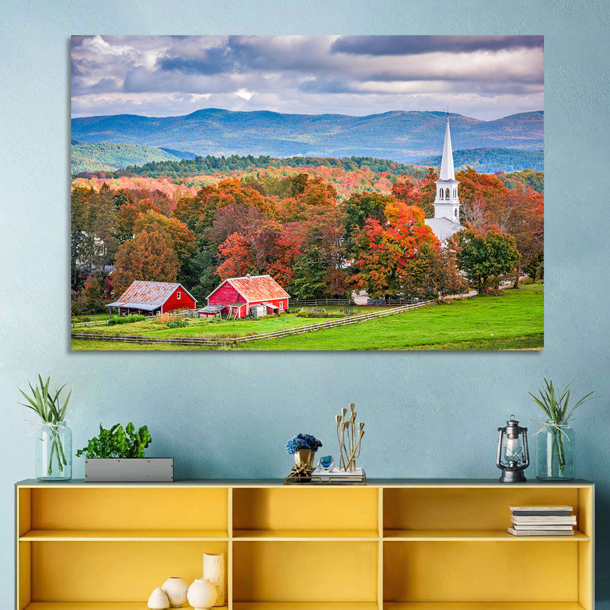 Peacham Autumn Pasture Wall Art in a room, landscape