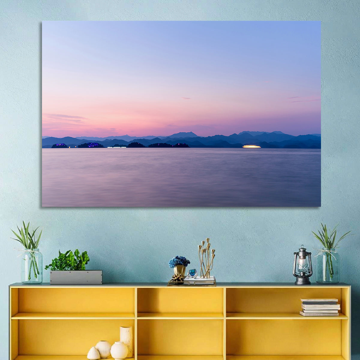 Hangzhou Thousand Island Lake at Dusk Wall Art in a room, landscape