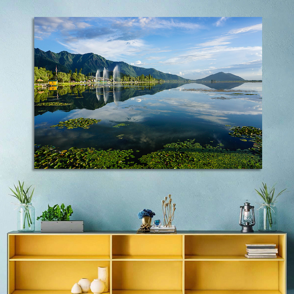Dal Lake Reflections, Srinagar Wall Art in a room, landscape