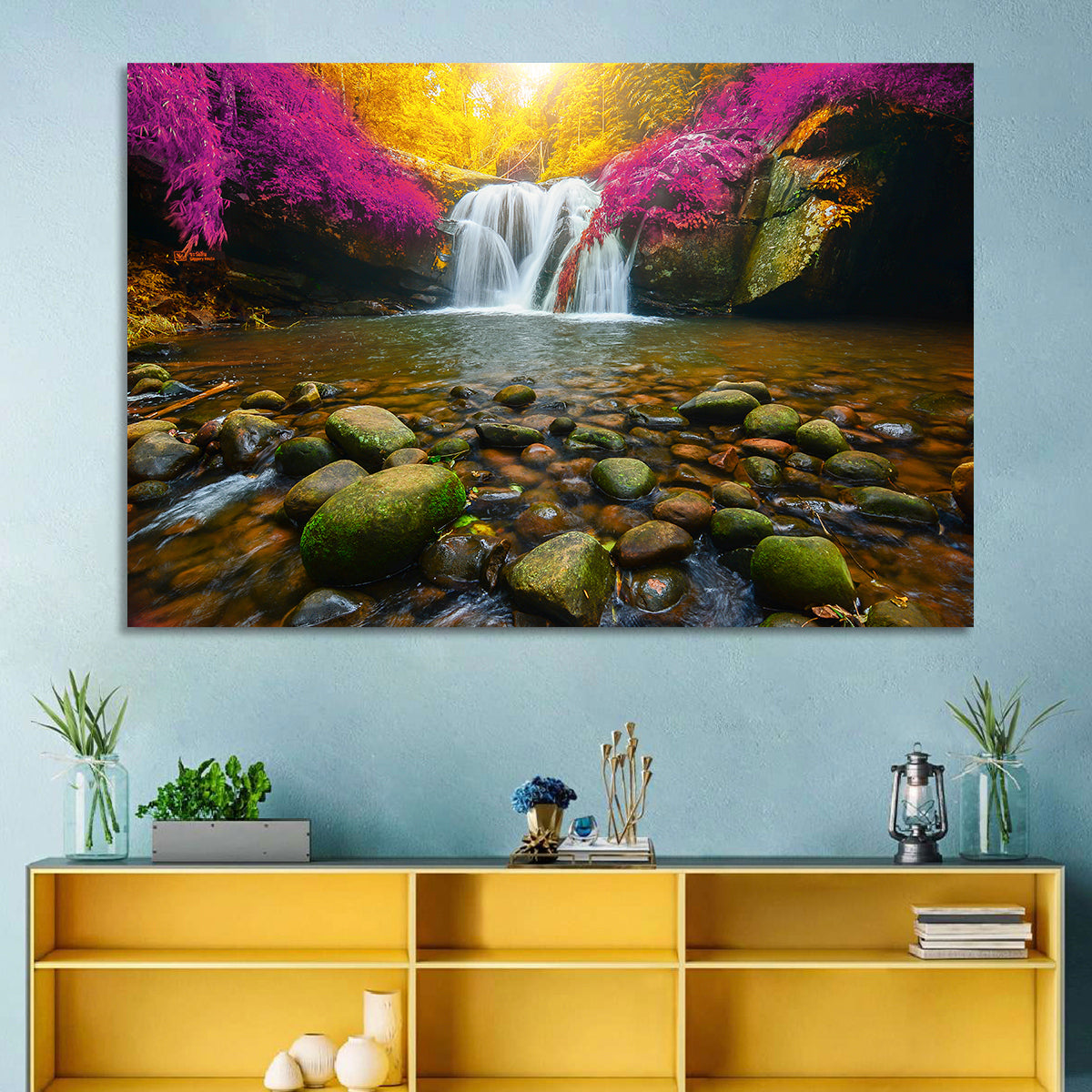 Phu Soi Dao Waterfall at Dusk Wall Art in a room, landscape