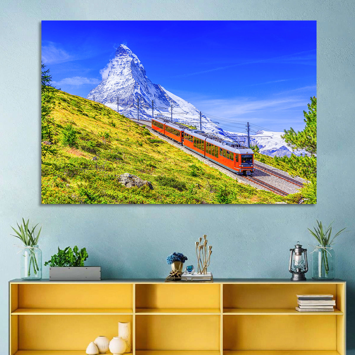 Gornergrat Train and Matterhorn Wall Art in a room, landscape