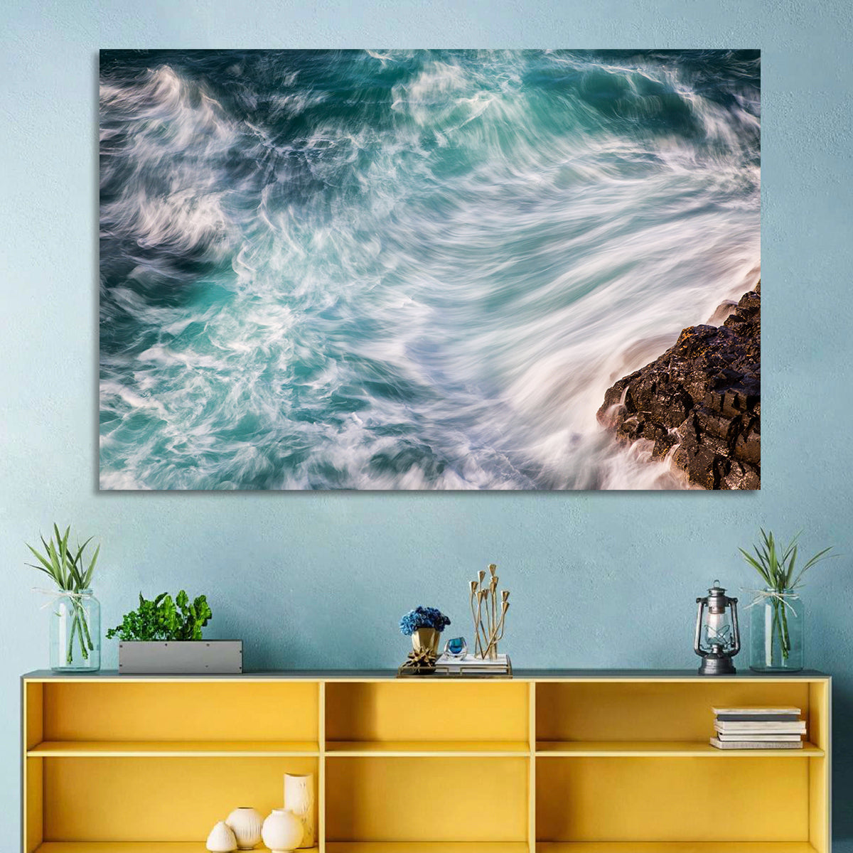 Silky Teal Ocean Waves Wall Art
