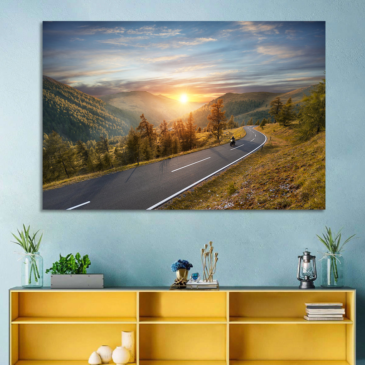 Alpine Highway at Golden Hour Wall Art in a room, landscape