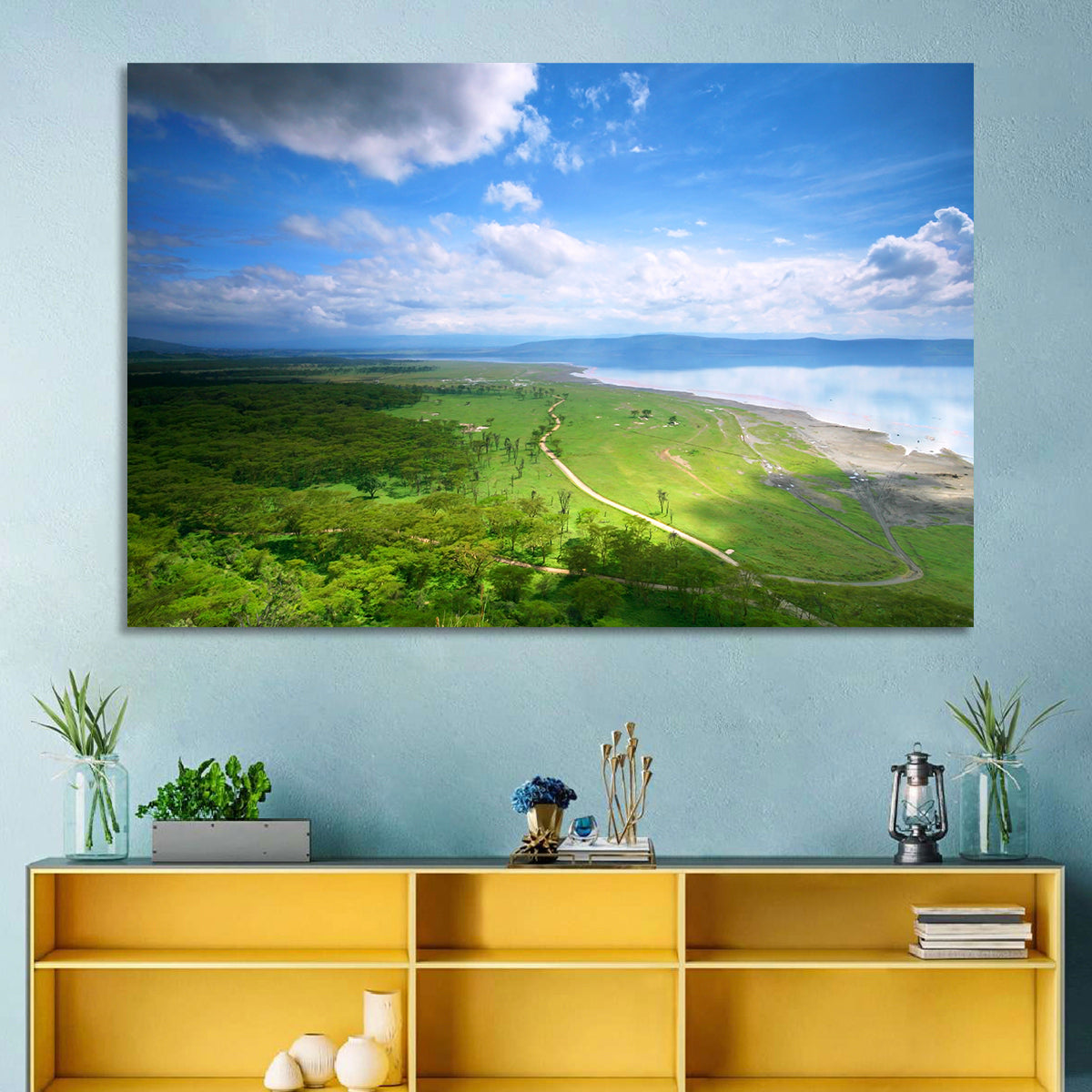 Lake Nakuru Overlook Wall Art in a room, landscape